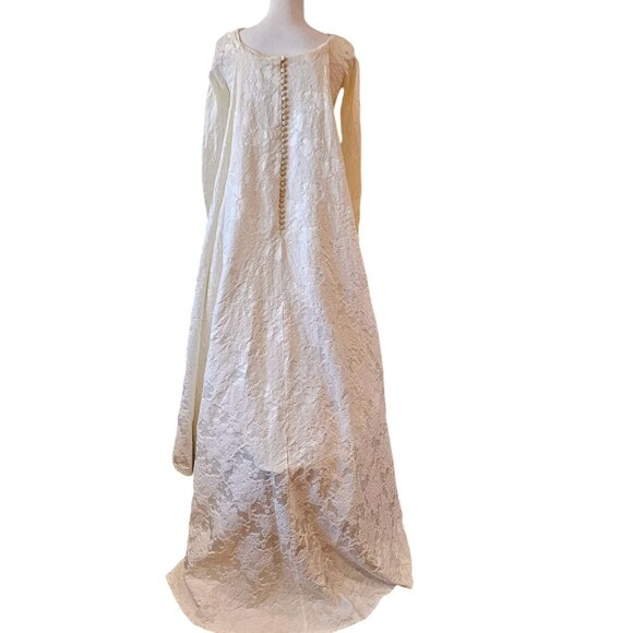 Vintage 50s 60s Womens Size 0 Ivory‎ Wedding Gown Longsleeve Attached Cape Train - Picture 6 of 16